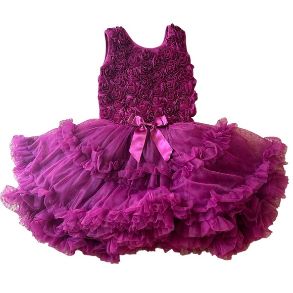 Popatu | Adorable Burgundy Dress with Rosette Bodice and Tutu Skirt - Picture 1 of 7